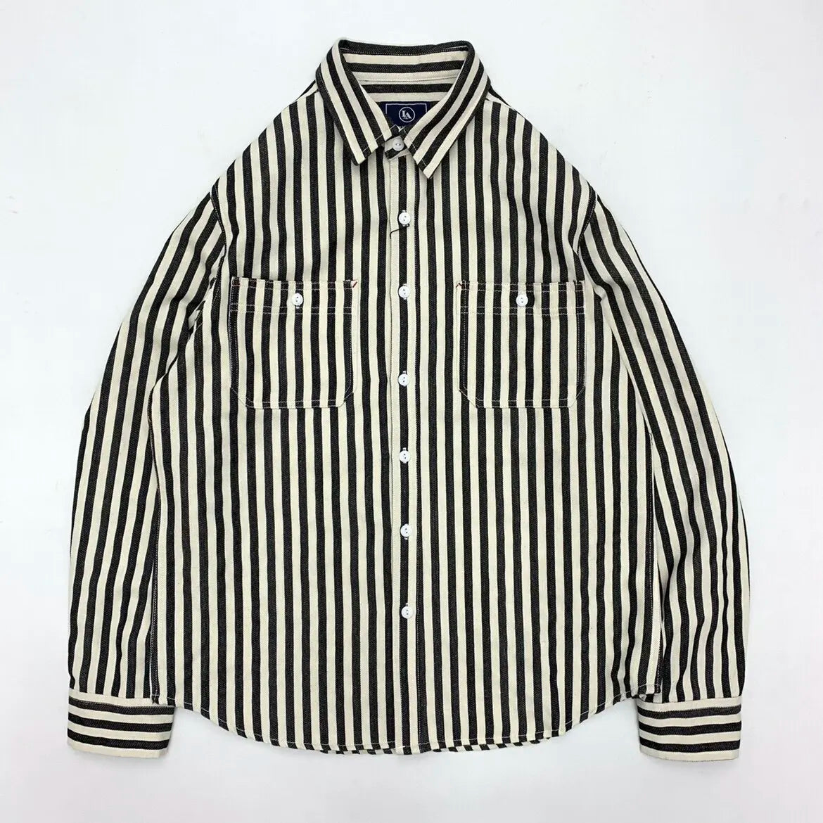 Retro Stripe Long-Sleeve Lapel Shirt