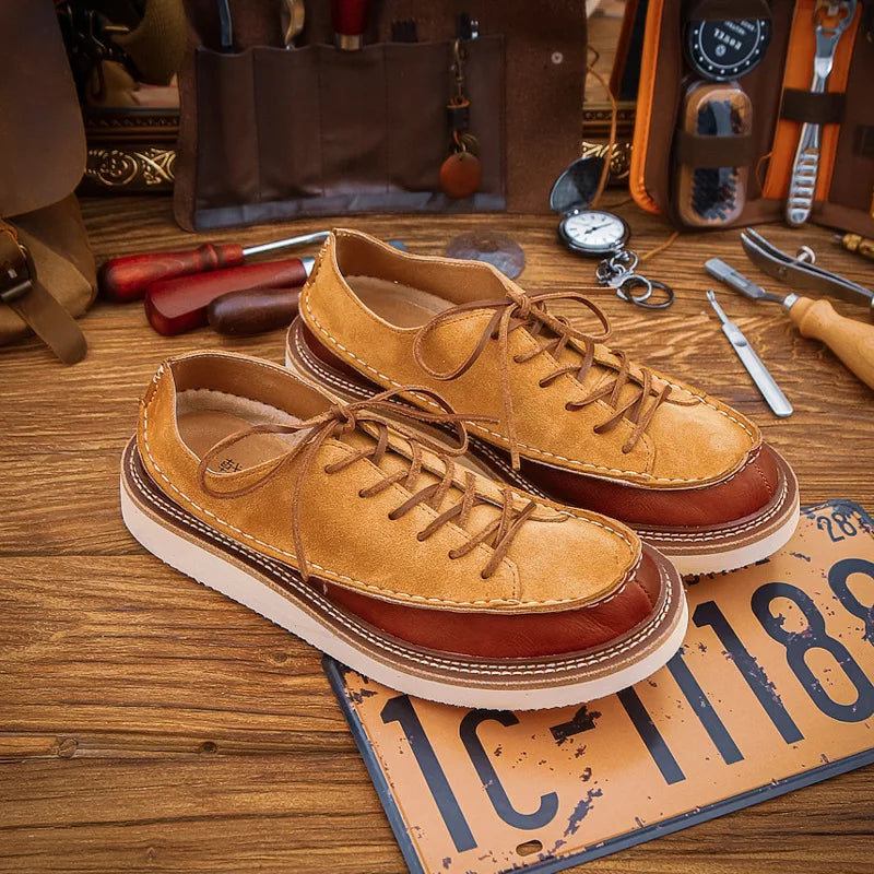 Retro Style Leather Round-Toe Sneakers