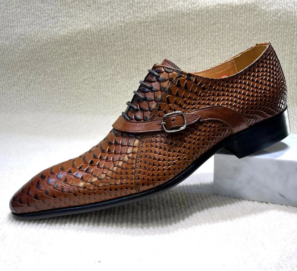 Snakeskin Textured Pattern Leather Shoes