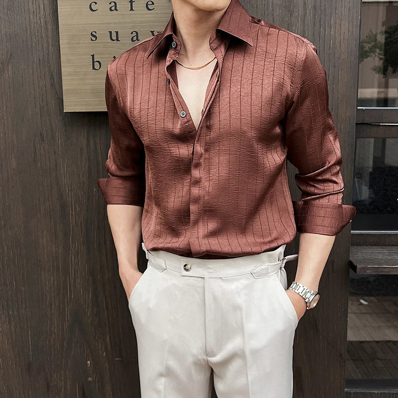 Elegant Slim-Fit Striped Long Sleeved Shirt