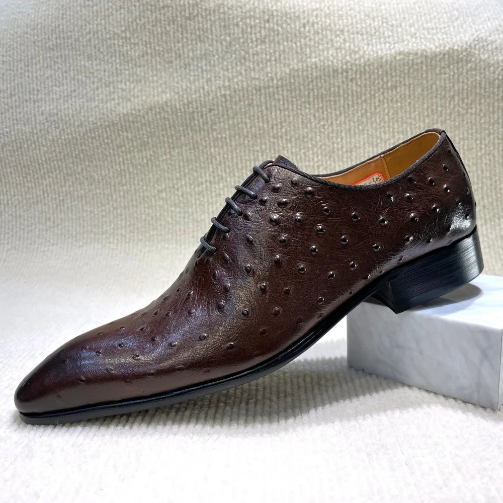 Luxury Ostrich Texture Leather Oxford Shoes