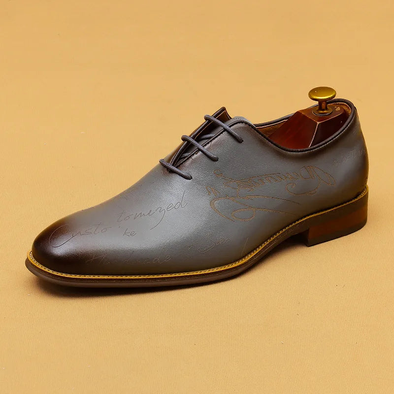 Handwritten Letter Pattern Leather Shoes