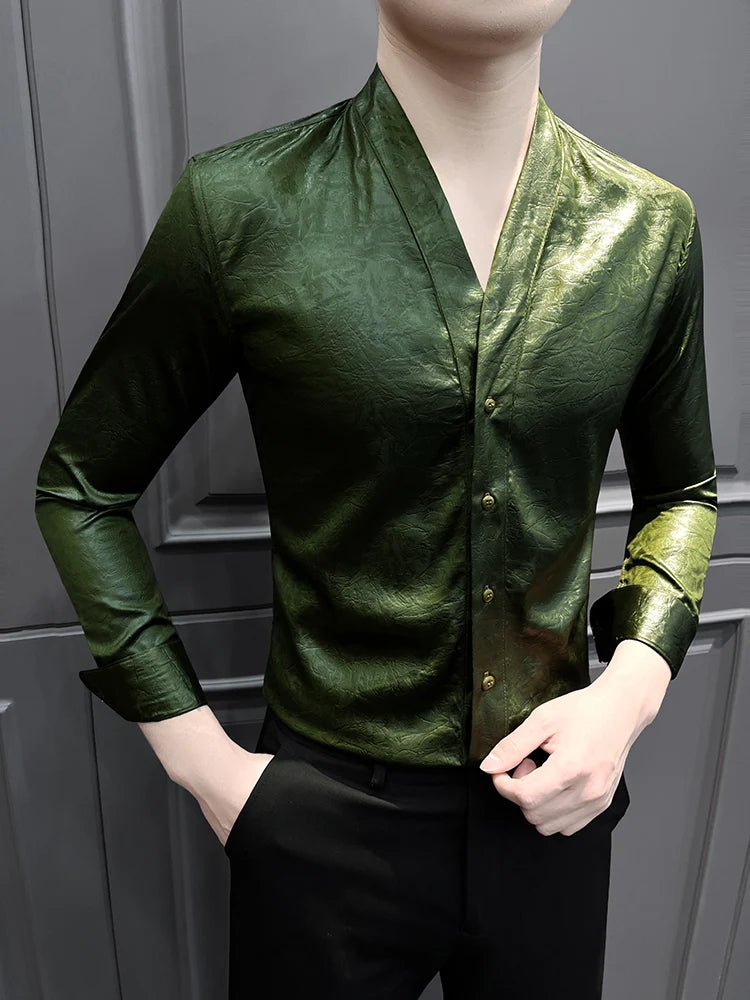 Slim Fit V-Neck Long Sleeve Shirt