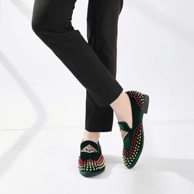 Velvet Rivet Decoration PU Loafers