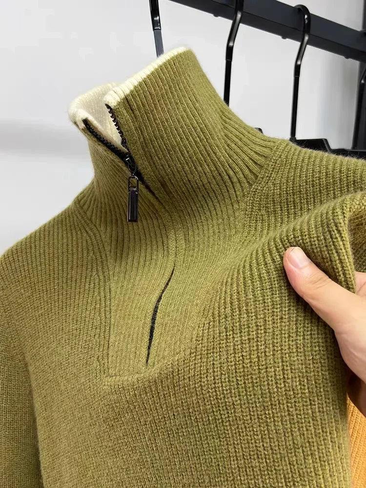 Two Tone Thickened Half Zip Sweater