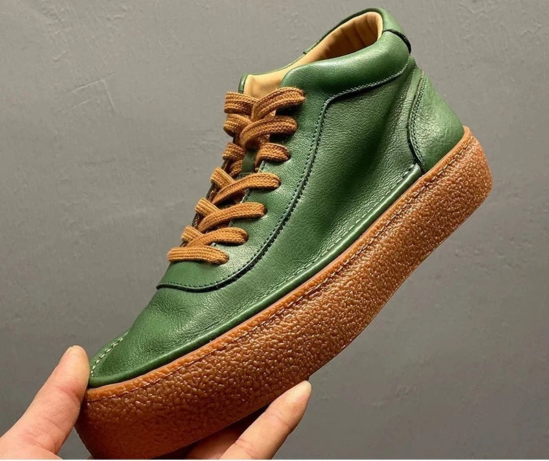 Retro Solid Leather High-Top Sneakers