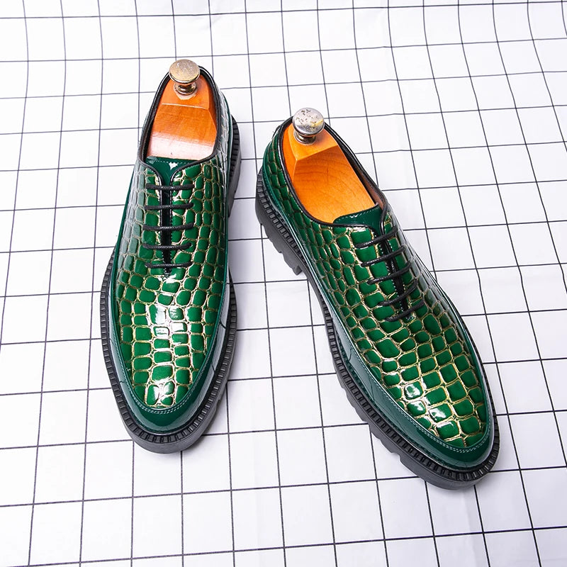 Luxury Crocodile Pattern Platform Oxford Shoes