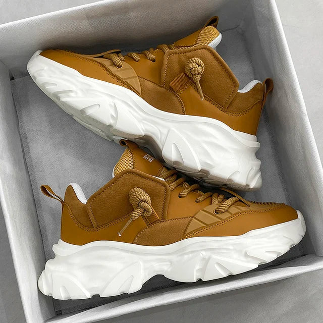 Casual Style Thick Platform Leather Sneakers