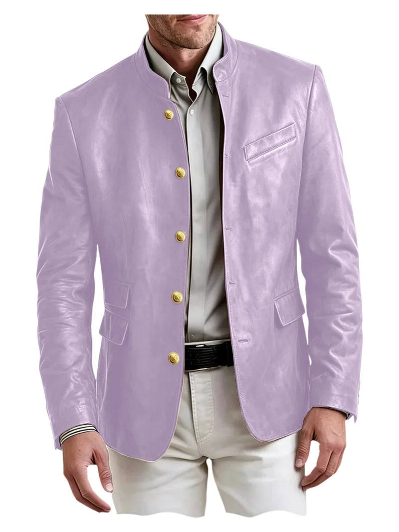 Golden Metal Buttons Leather Jacket