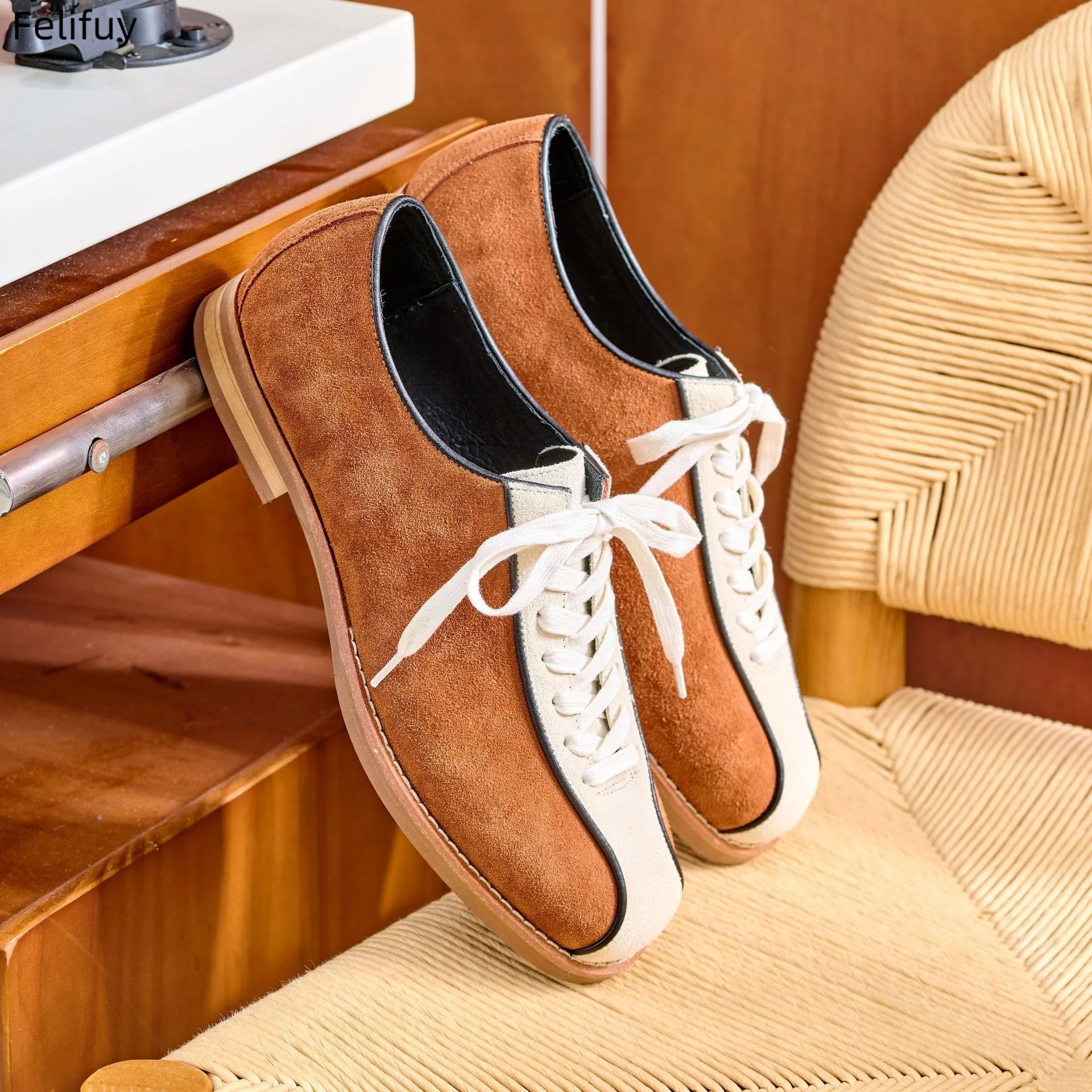 Vintage Cow Suede Patchwork Sneakers