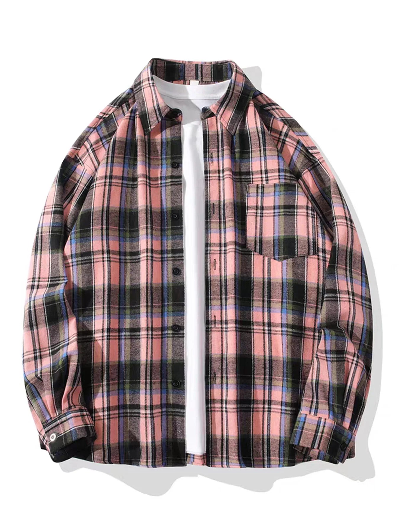 Long-Sleeved Plaid Pattern Shirt