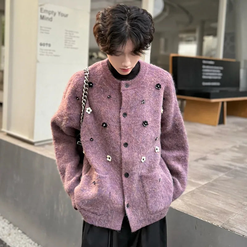 Floral Beads Loose Men's Cardigan