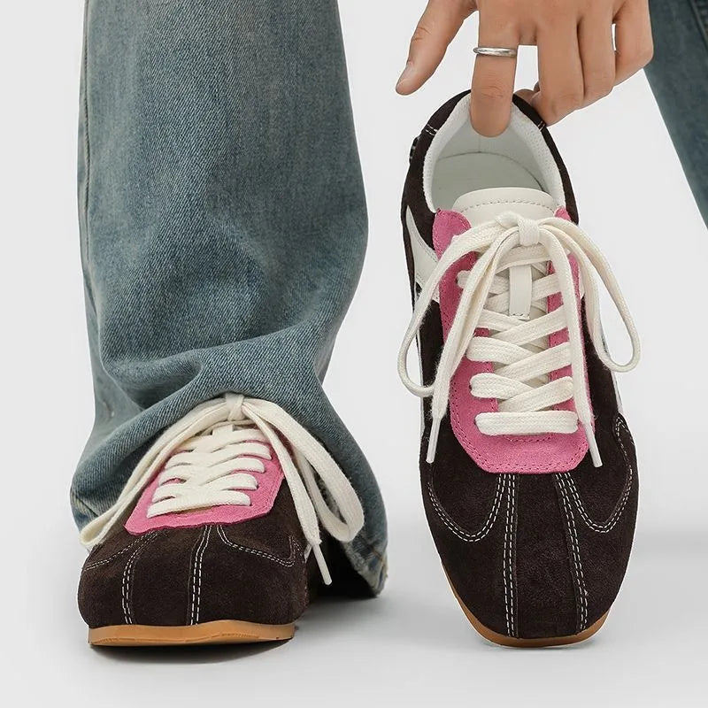 Suede Stitched Lace-Up Sneakers