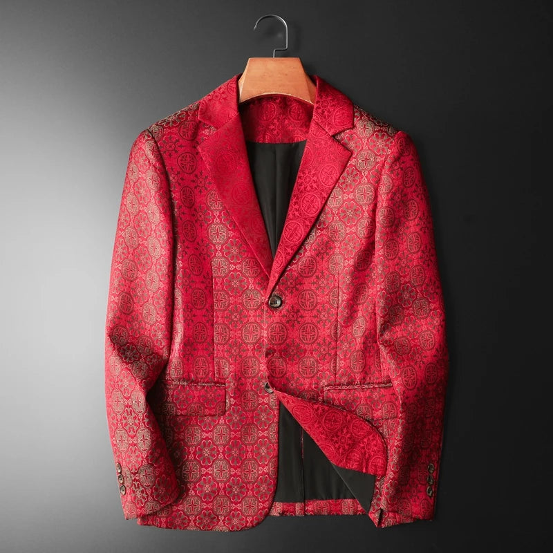 Geometric Pattern Polyester Men's Blazer