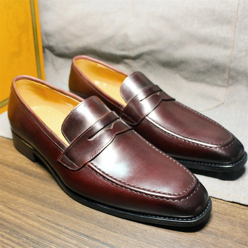Square-Toe Blue-Red Dress Loafers