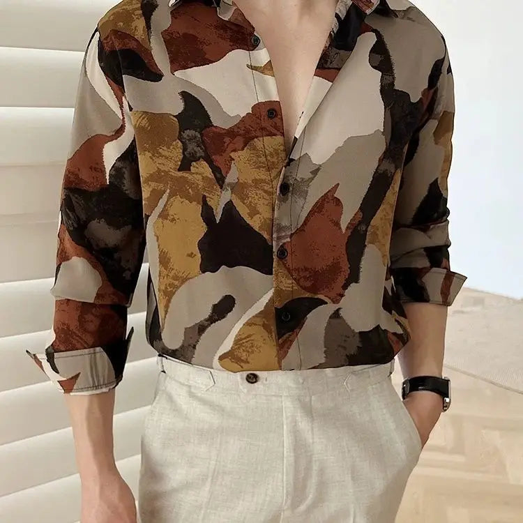 Brown Color Block Printed Shirt