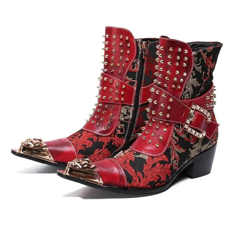 Luxury Baroque Rivet Belt Buckle Boots