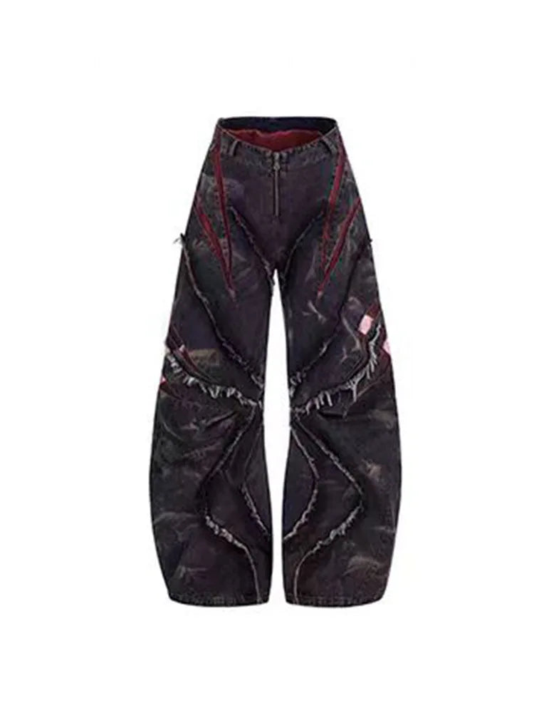 High Street Patchwork Wide-Leg Jeans