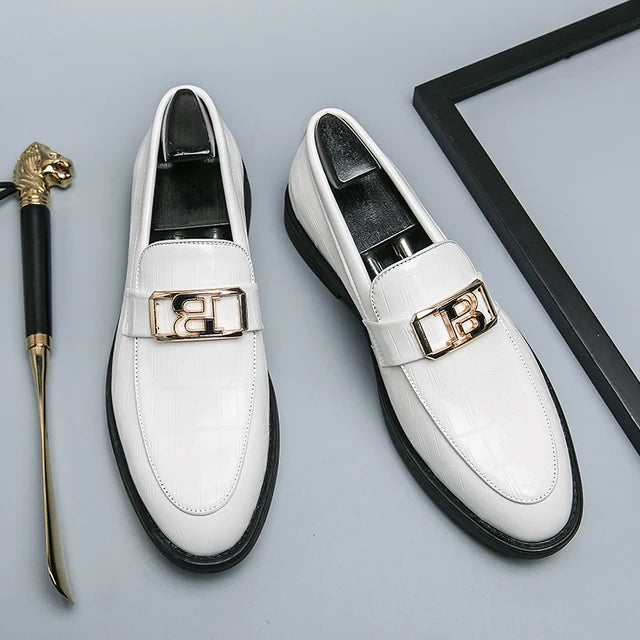 B Letter Appliques Patent Leather Loafers