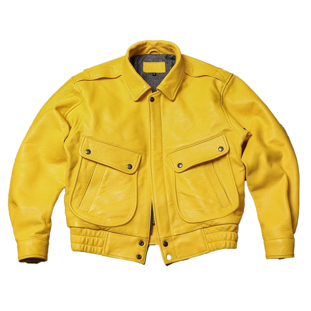 Yellow Soft Pu Leather Men's Jacket
