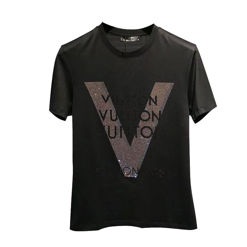 T-shirt mercerisé avec lettre V et strass