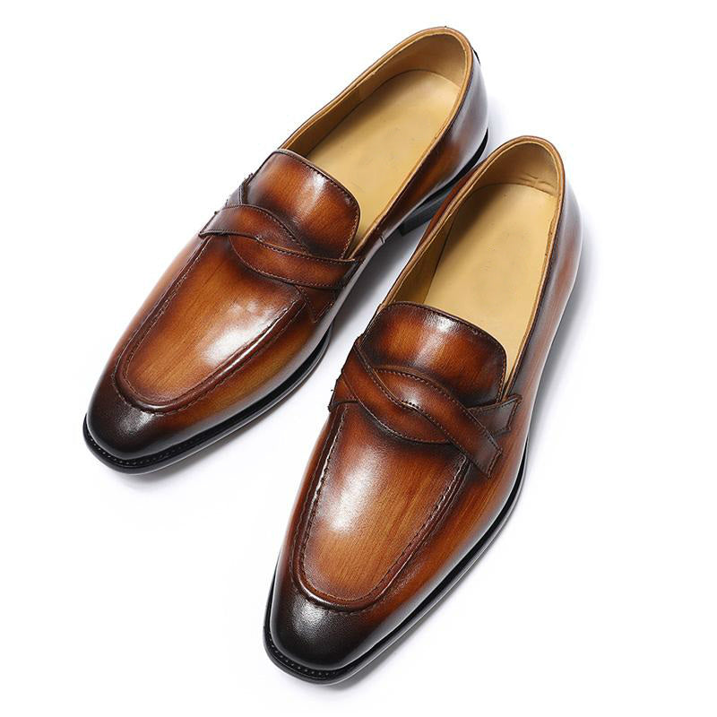 Pointed Toe Duo Crossing Strap Detail Men Loafer Shoes - FanFreakz