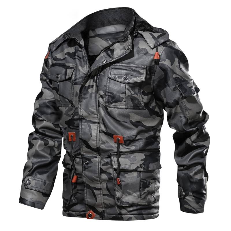 Camouflage Winter Fleece Thick Casual Men Hooded Jacket