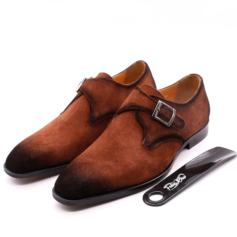 Chaussures Habillées Classiques en Daim de Vache Marron