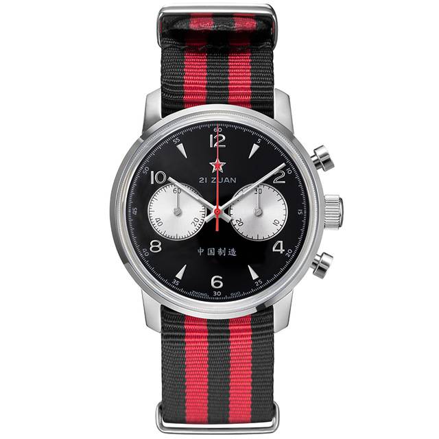 Chronographe de pilote de l'armée de l'air de style rond avec montres pour hommes à bande rayée