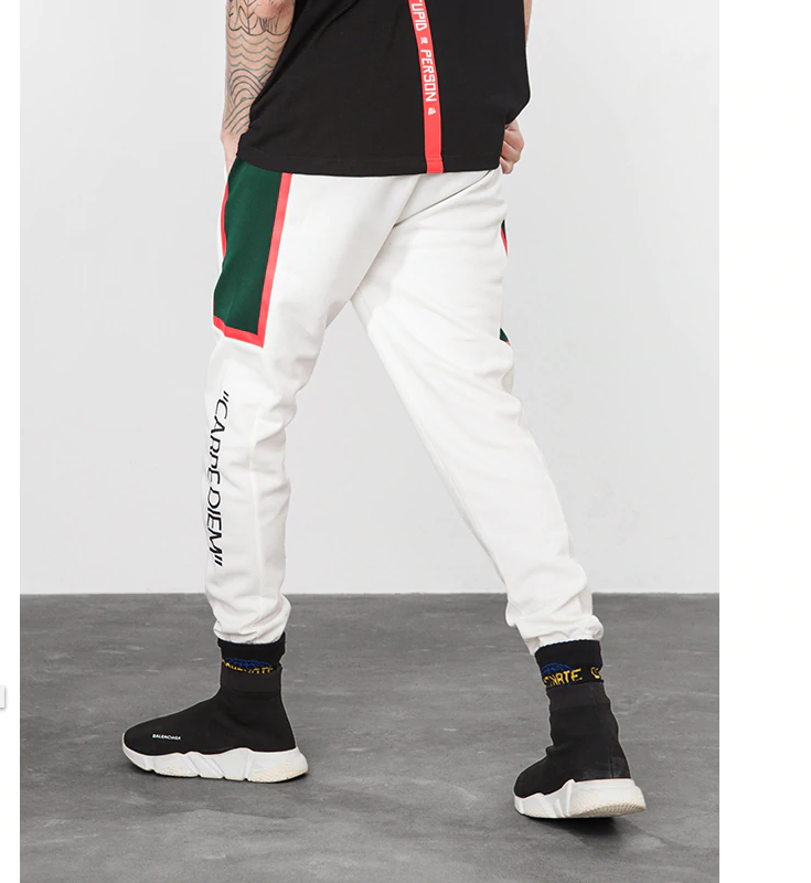 White Casual with Letter Side Printed Striped Men Pants