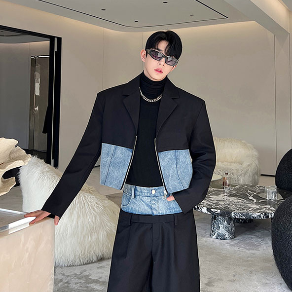 Denim Patchwork Jacket Pants Set