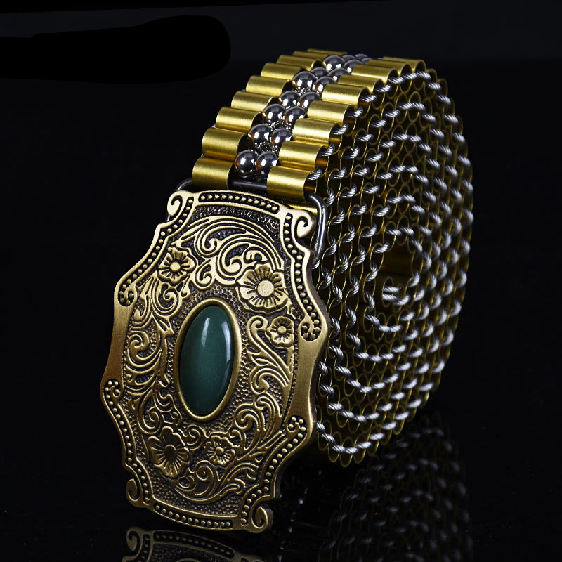 Hebilla tallada en cobre con cinturón de acero inoxidable para hombre