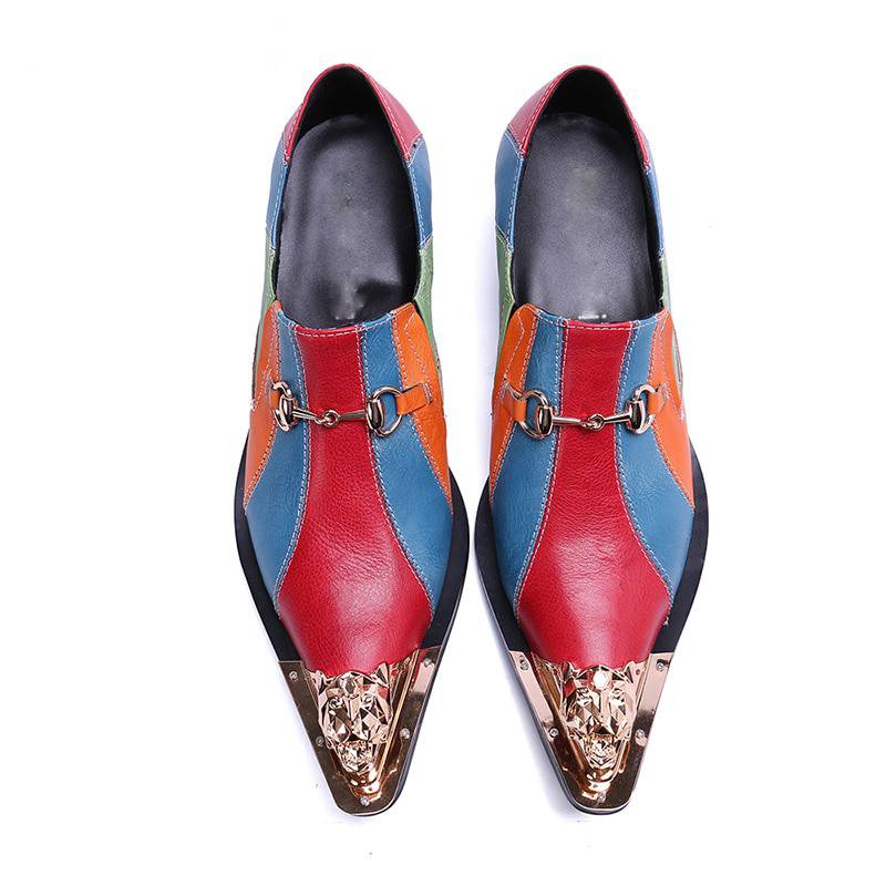 Colour Split in Pointed Metal Toe High Heels Men Shoes