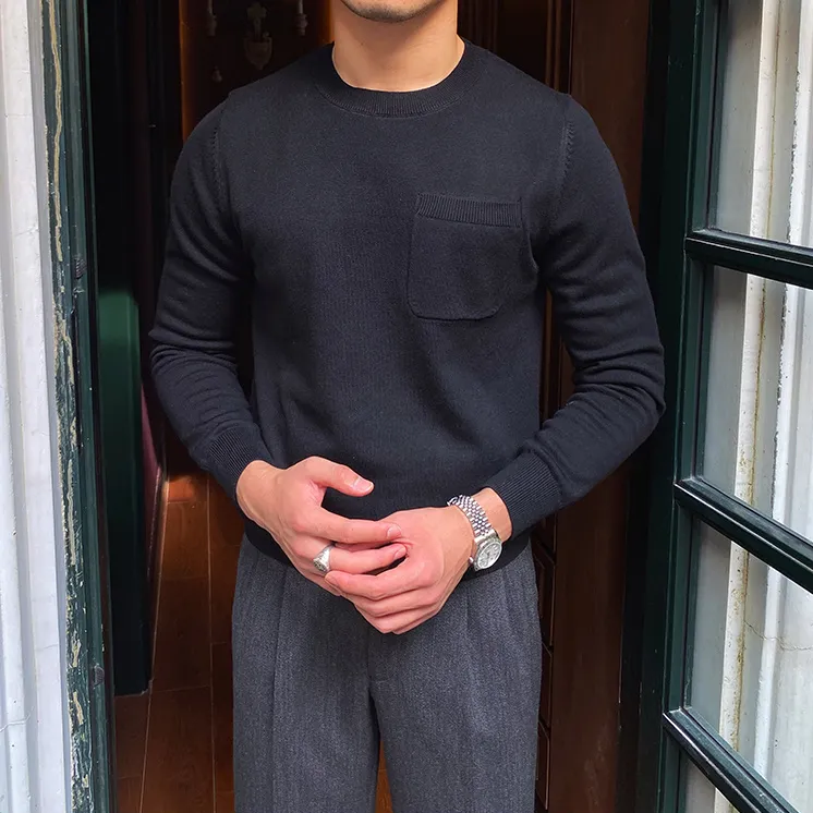 Solid O-Neck with Pocket Sweater