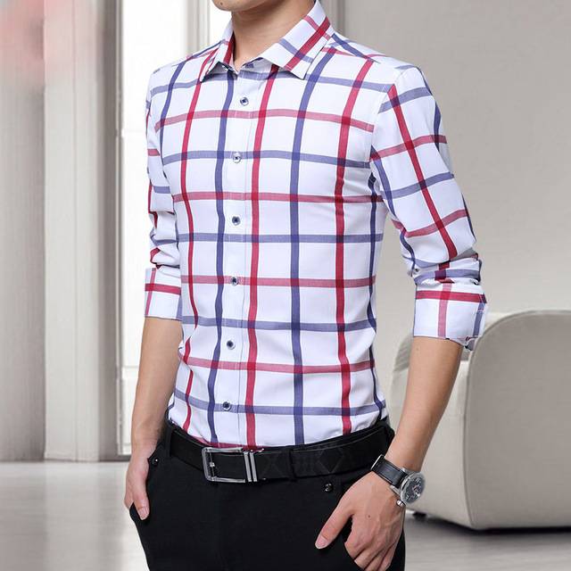 Casual Formal Checkered Long Sleeve Men Shirt