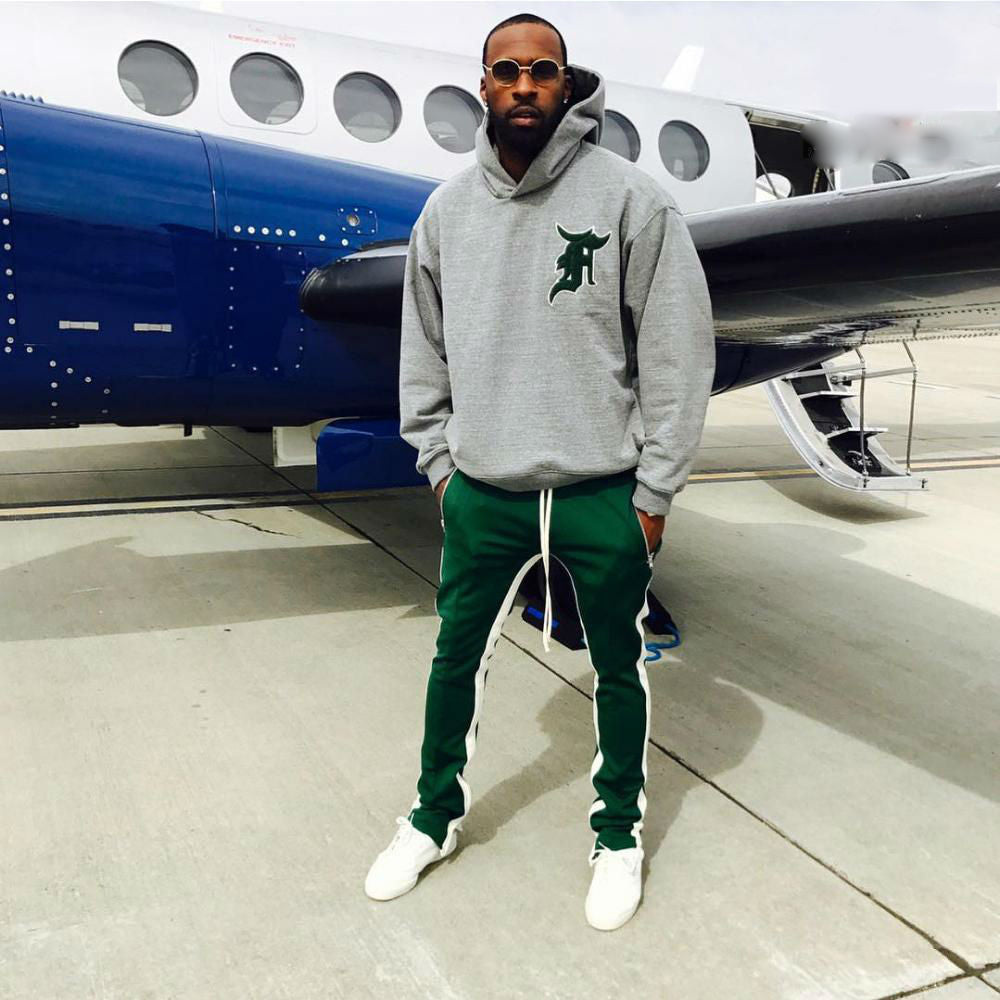 Bottom Zipper Detail Men Side Stripe Jogger Pants - FanFreakz