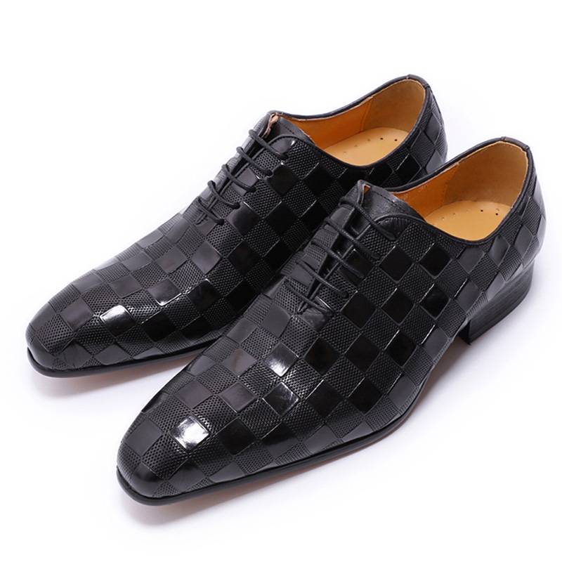 Black Brown Plaid Dress Formal Style Men Oxford Shoes