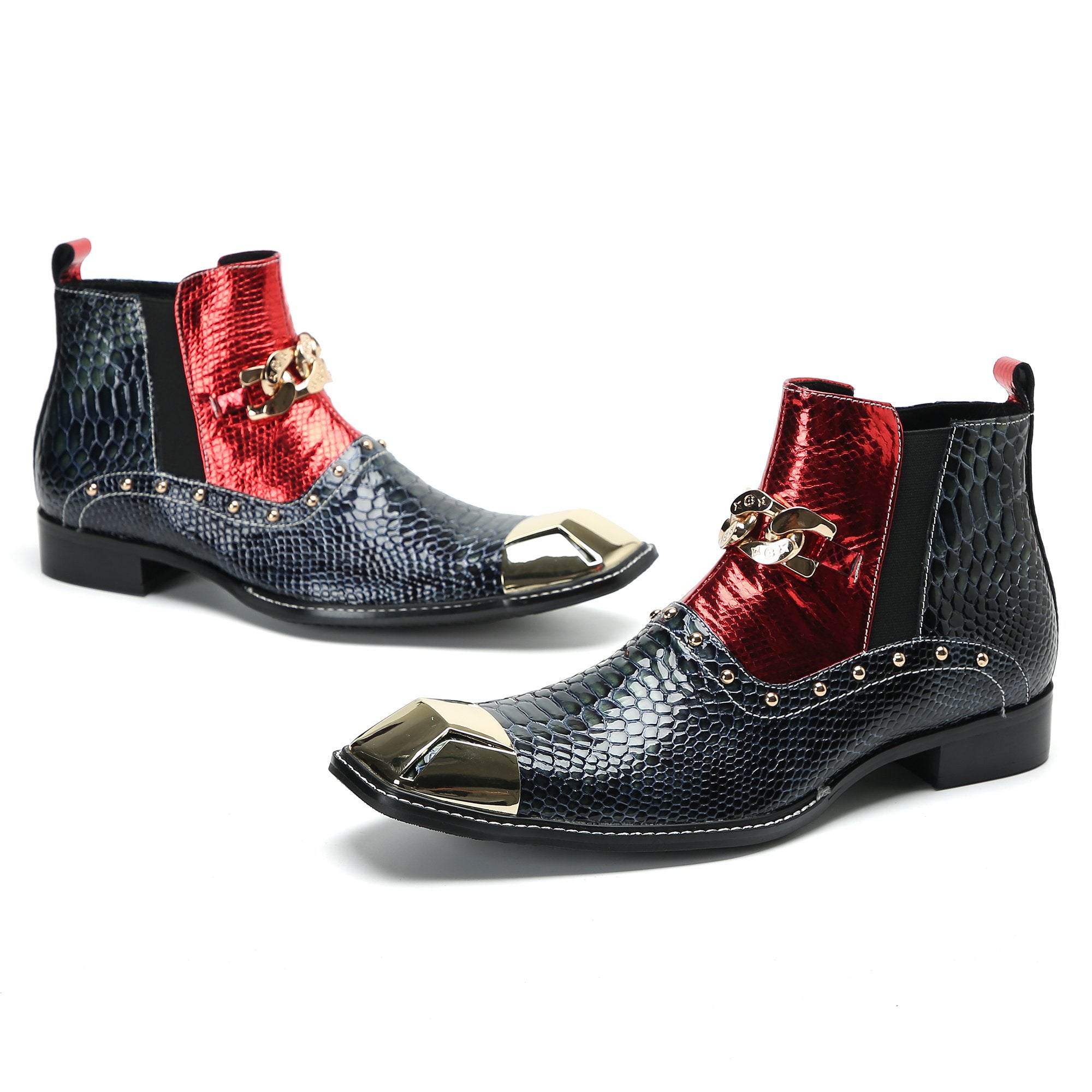 Snake Pattern Metal Appliques Genuine Leather Boots