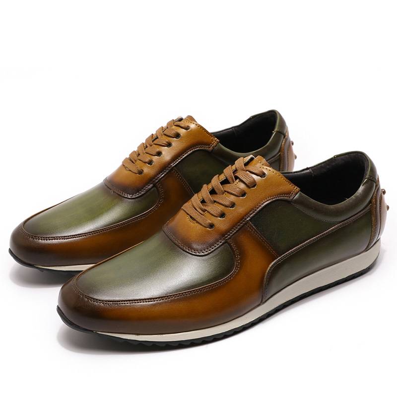 Sneaker en cuir véritable peint à la main pour hommes à lacets