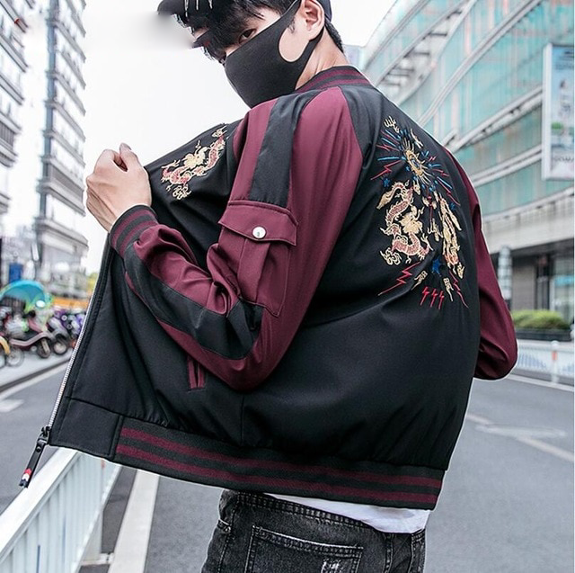 Chinese Dragon Embroidery Hip Hop Style Men Jacket - FanFreakz