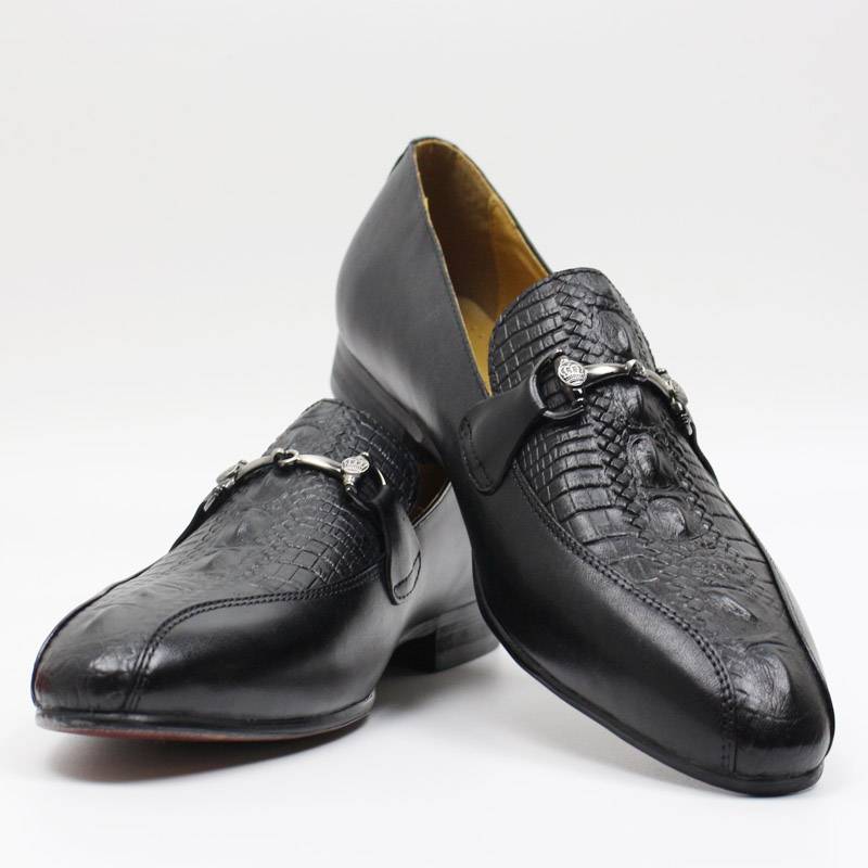 Correa de cadena Slip On Marrón Negro Cuero Hombres Mocasines Zapatos