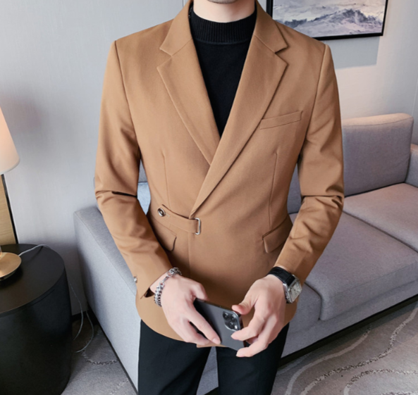 Solid Classic British Chain Button Blazer