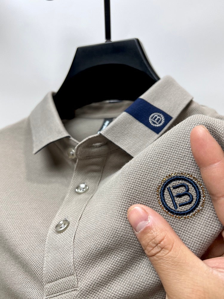 Solid 100% Cotton Letter Embroidery Polo Shirt