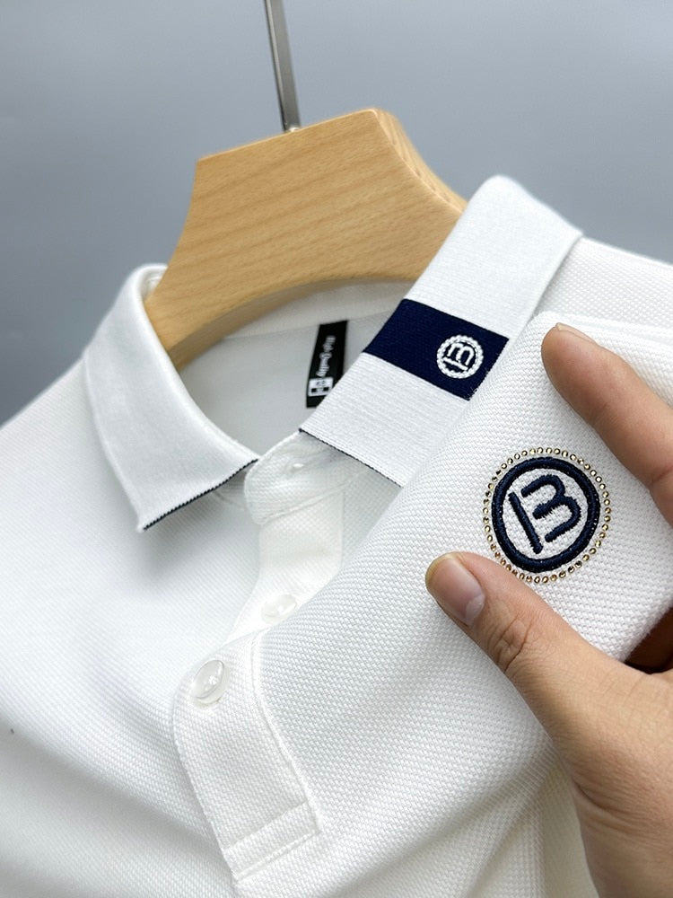 Solid 100% Cotton Letter Embroidery Polo Shirt