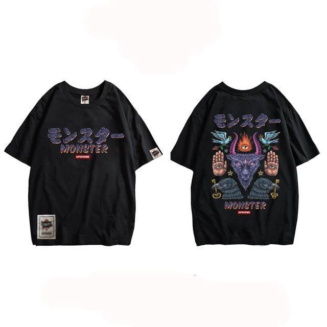 Monster Printed O-Neck Collar T-Shirt