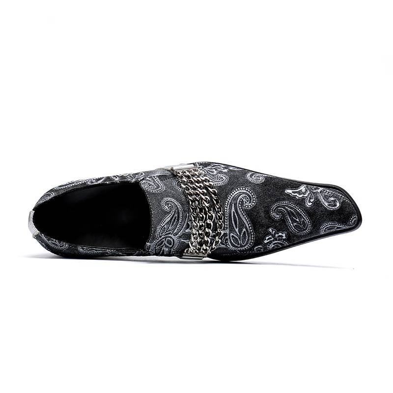 Vintage Pointed Toe Paisley with Chain Ornament Detail Men Shoes