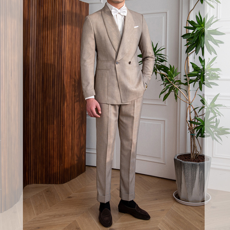 Solid Coffee Brown Color Double Breasted Suit