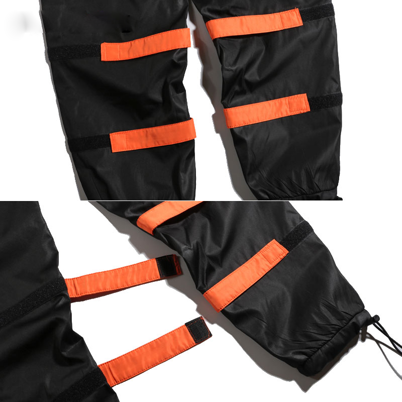 Pantalones bolsillos laterales cargo hip hop casual hombres streetwear naranja
