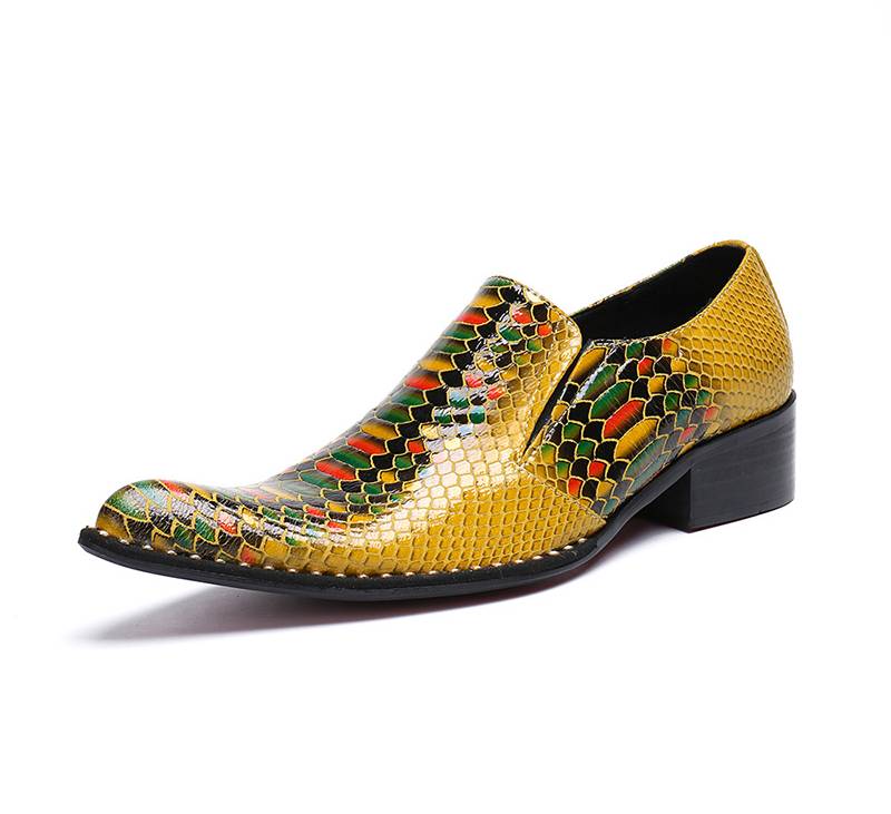 Zapatos de vestir italianos de lujo con punta en pico y color dorado para hombre