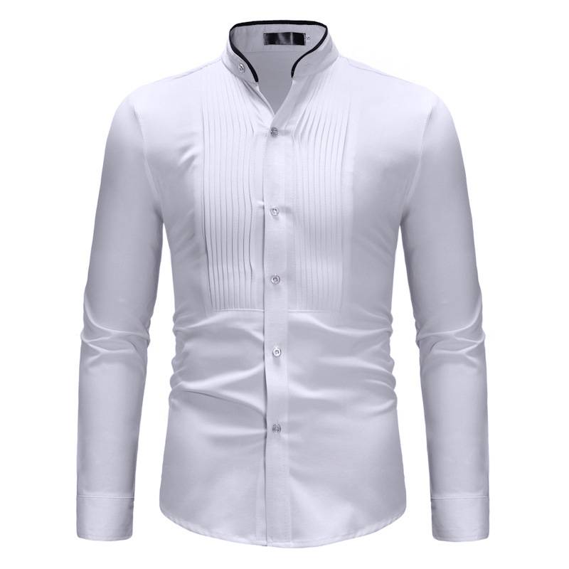 Camisa Cuello Mao Decorado Lineas Color Liso